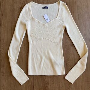 NWT Gap Cream Ribbed Structured Long Sleeve Basic Shirt Size Small